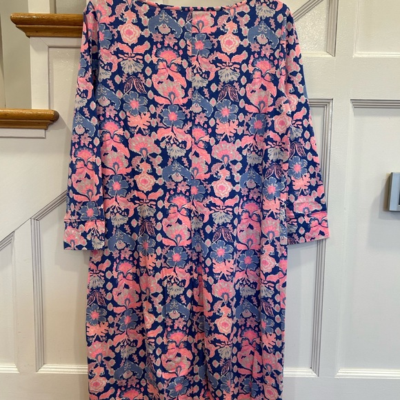 Lilly Pulitzer Marlowe Iris Blue Werk It Shirt Dress Pima Floral Women's Large - Picture 4 of 4